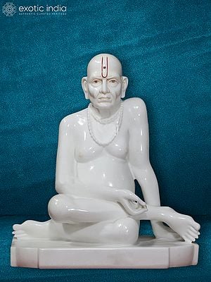 18" Seated Swami Samarth Idol | Super White Makrana Marble Statue