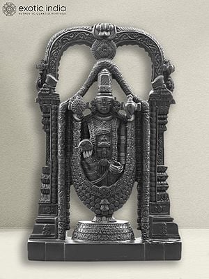 15" Statue Of Tirupati Balaji With Beautiful Carving | Black Marble Idol