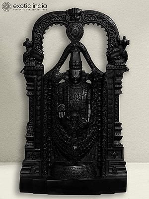 24" Hand Carved Idol Of Tirupati Balaji | Black Marble Statue