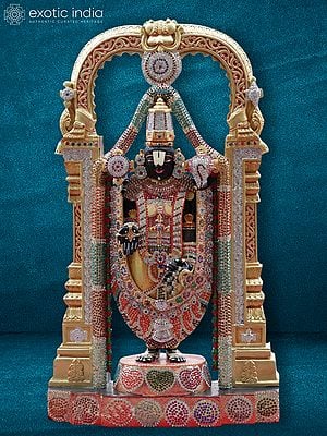 30" Divine Lord Balaji Sculpture | Black Marble Figurine
