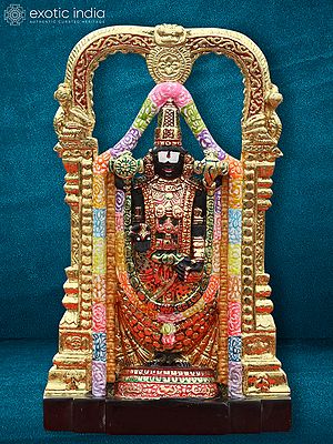 12" Colorful Statue Of Tirupati Balaji | Black Marble Figurine