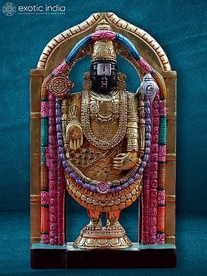 15" Statue Of Lord Tirupati Balaji With Vaishnav Symbol | Black Marble Idol