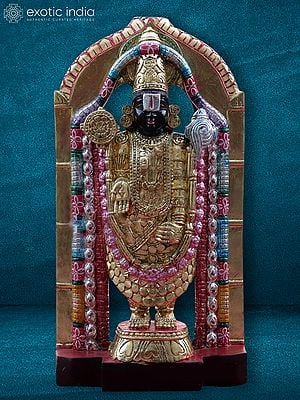 18" Hand Painted Idol Of Lord Balaji | Black Marble Statue