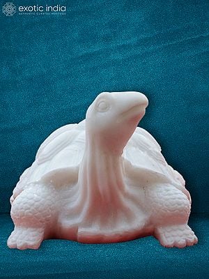 15" Walking Posture Turtle Statue | White Marble Sculpture