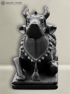12" Seated Nandi Marble Statue | Black Marble Idol