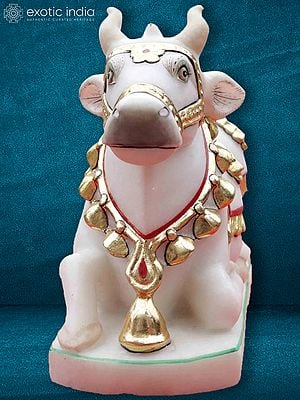 12" Nandi - The Devotee Of Lord Shiva | White Makrana Marble Idol