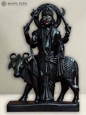 12" Lord Shani Statue | Black Marble Sculpture