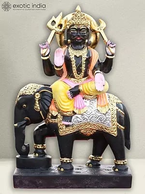 18" Colorful Statue Of Lord Shani | Black Marble Idol