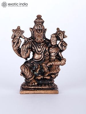 2" Small Lord Hayagriva Copper Statue with Devi Lakshmi