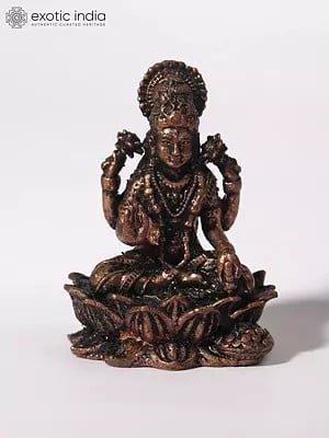 2" Small Devi Lakshmi Copper Statue Seated on Lotus