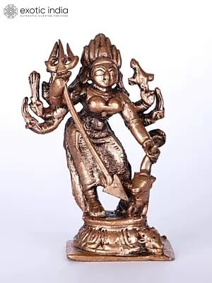 3" Small Goddess Mahishasura-Mardini Durga Copper Statue