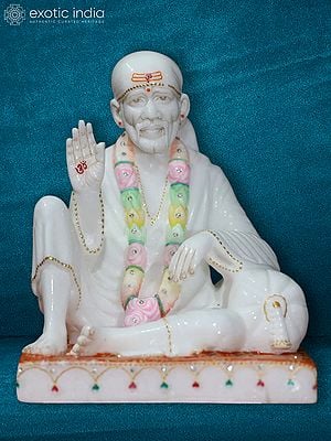 11" Sai In Blessing Posture | White Makrana Marble Sculpture