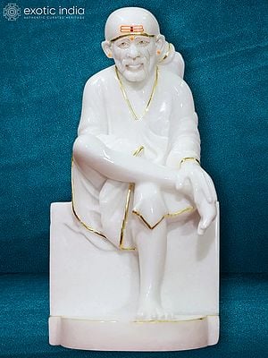15" Sai Seated On Asana | White Makrana Marble Idol