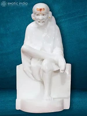 8" Sai Baba With Tilak On Forehead | White Makrana Marble Figurine