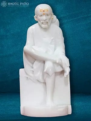 15" Hand-Carved Sai Statue | White Makrana Marble Idol