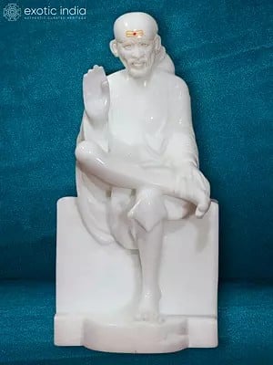 15" Sai Statue For Yoga And Relaxation | White Makrana Marble Idol