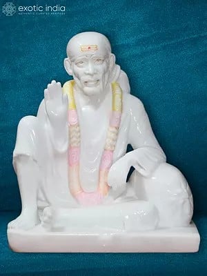 15" Beautifully Detailed Sai Baba Sculpture | White Makrana Marble Statue