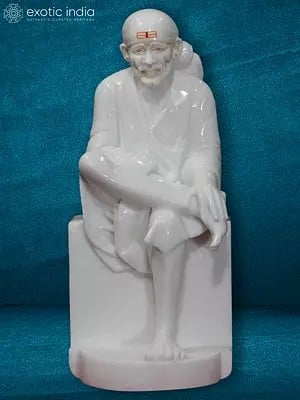 18" Serene Statue Of Sai Baba | White Vietnam Marble Sculpture
