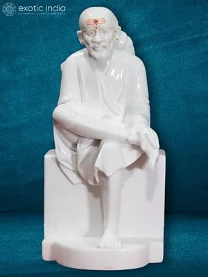 27" Sai Baba Statue For Home Temple | White Vietnam Marble Figurine