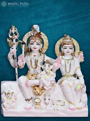 16" Marble Statue Of Gauri - Shankara | White Makrana Marble Figurine