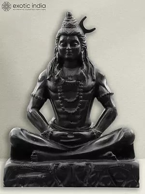 24" Meditative Lord Shiva Statue | Black Marble Sculpture