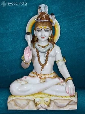24" Blessing Lord Shiva Statue | White Makrana Marble Idol