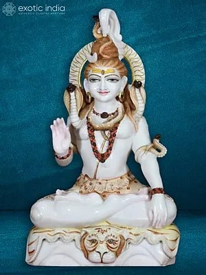 27" Seated Lord Shiva Sculpture | White Makrana Marble Figurine