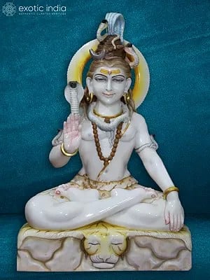 30" Gangadhar - Lord Shiva Statue | White Vietnam Marble Sculpture