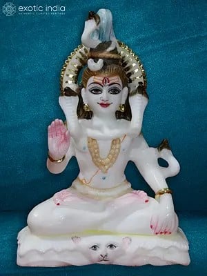 8" Lord Shiva With Many Snakes | White Makrana Marble Idol