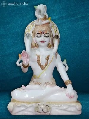 10" Blessing Bholenath Scuplture | White Makrana Marble Statue