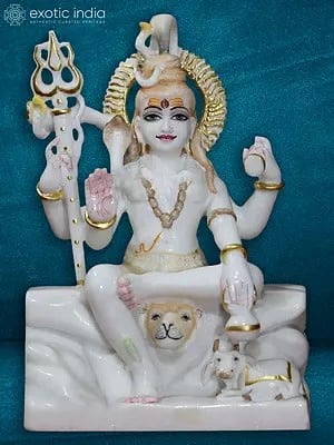 12" Chaturbhuja Shiva With Trident | White Makrana Marble Sculpture