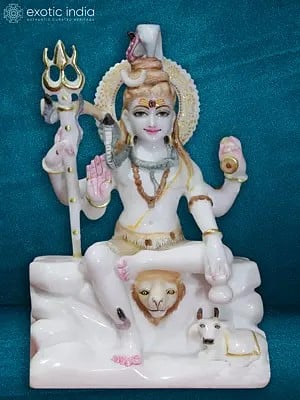 12" Mahadev With Trishul | White Makrana Marble Figurine