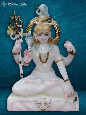 12" Marble Statue Of Shiv-Shankara | White Makrana Marble Statue