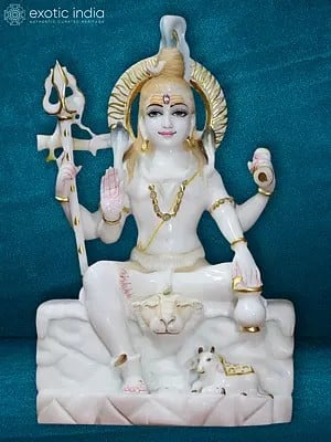18" Marble Idol Of Lord Shiva With Kamandal | White Vietnam Marble Statue