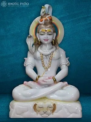 18" Shiva Engaged In Penance | White Makrana Marble Figurine