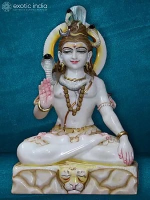 18" Marble Figurine Of Neelkanth Mahadev | White Makrana Marble Idol