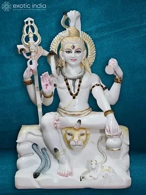 36" Large Marble Statue Of Shiva With Rudraksha Garland