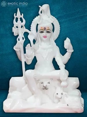 12" Lord Shiva Sitting In Meditation | White Makrana Marble Statue