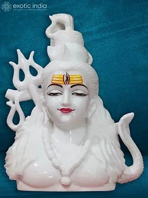 15" Marble Bust Of Lord Shiva | White Makrana Marble Sculpture
