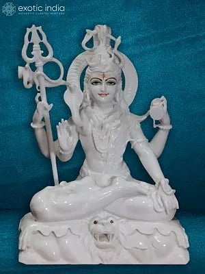 36" Large Four Armed Bholenath Statue | White Vietnam Marble Idol