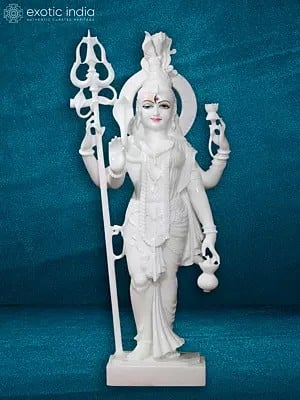 42" Large Standing Statue Of Ardhnarishwar | White Vietnam Marble Figurine