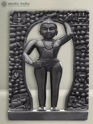 7" Standing Lord Shrinathji Statue | Black Marble Figurine