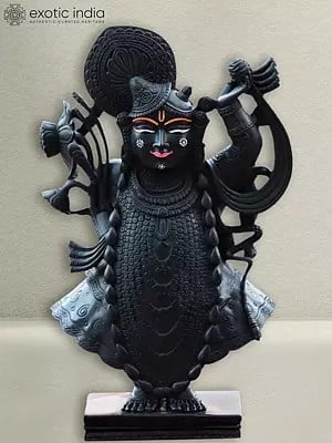 15" Attractive Carving Statue Of Shrinathji | Black Marble Sculpture