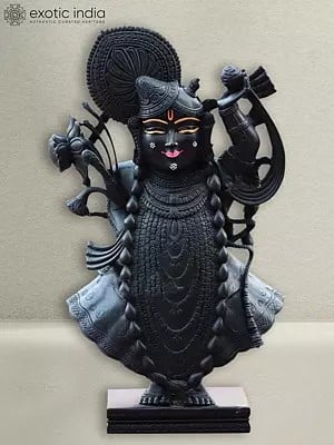18" Marble Sculpture Of Shrinathji With Beautiful Face | Black Marble Idol