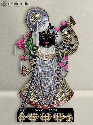 24" Colorful Statue Of Krishna As Shrinathji | Black Marble Idol