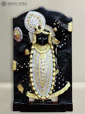 12" Marble Idol Of Shrinathji With Beautiful Crown And Ornaments