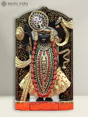 12" Divine Statue Of Shrinathji | Black Marble Sculpture