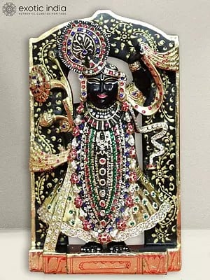 12" Shrinathji Sculpture With Attractive Carving | Black Marble Idol