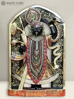 21" Standing Statue Of Shrinathji With Golden Ornaments
