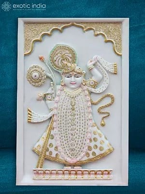 36" Large Marble Panel Of Lord Shrinathji | White Vietnam Marble Panel For Home